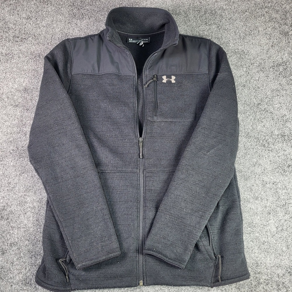 Under Armour ColdGear Mens Medium Black Full Zip Fleece Jacket Sweater Coat